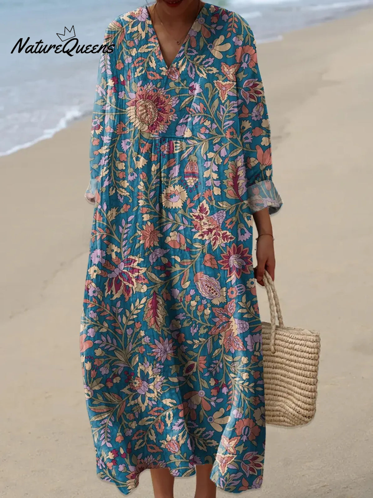 Women's Vintage Flower Art Print Casual Dress