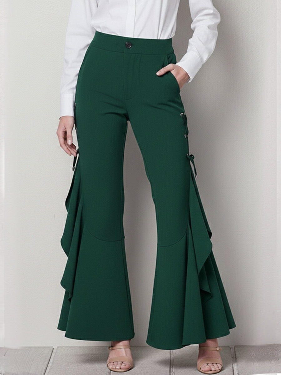 Elegant Flared Trousers With Ruffled Hems