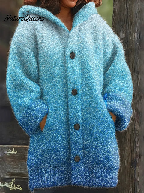 Blue Gradient Shiny Printed Knit Hoodie