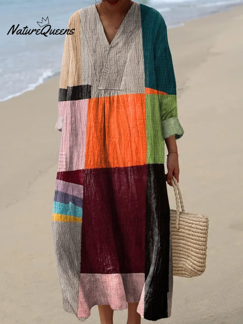 Women's Geometric Pattern Art Print Casual Cotton Dress