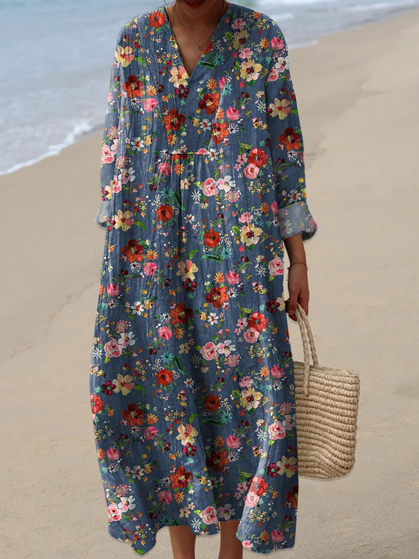 Women's Vintage Flower Art Print Dress