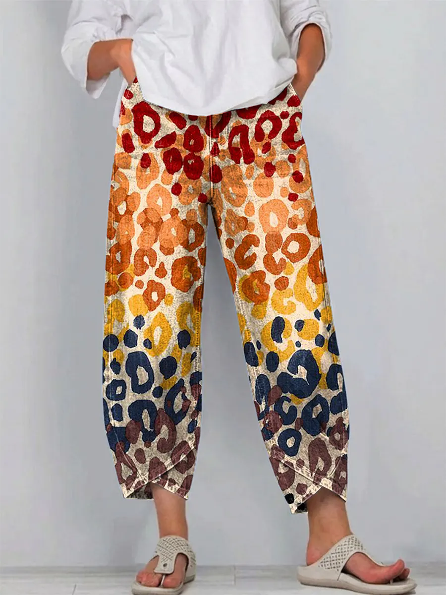 Women's Vintage Pattern Art Print Casual Cotton Denim Pants