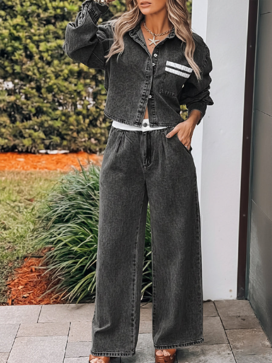 Casual Denim Shirt And Jeans Two-piece Set