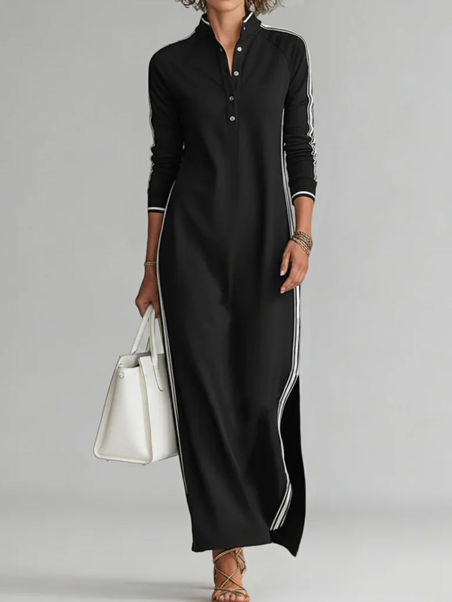 Women's Stand-collar Long-sleeved Casual Loose Cotton Dress