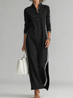 Women's Stand-collar Long-sleeved Casual Loose Cotton Dress