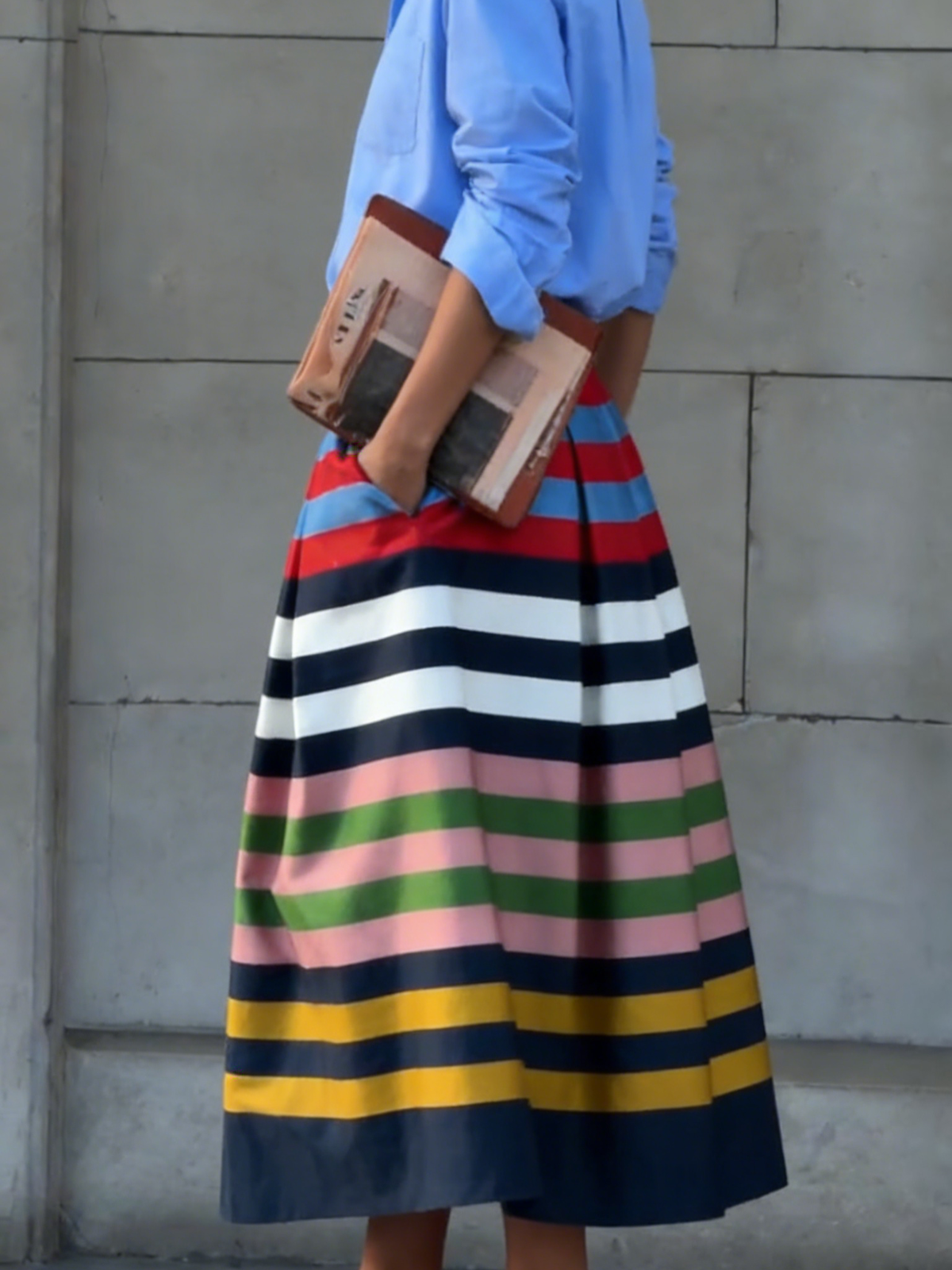 Artistic Colorful Striped Print Pleated Skirt
