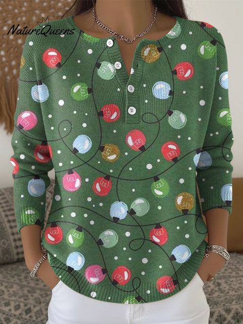 Women's Christmas Colors Lanterns Pattern Art Print Buttoned Cardigan Sweater