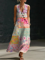 Women's Floral Pattern Art Print Casual Cotton Linen Dress