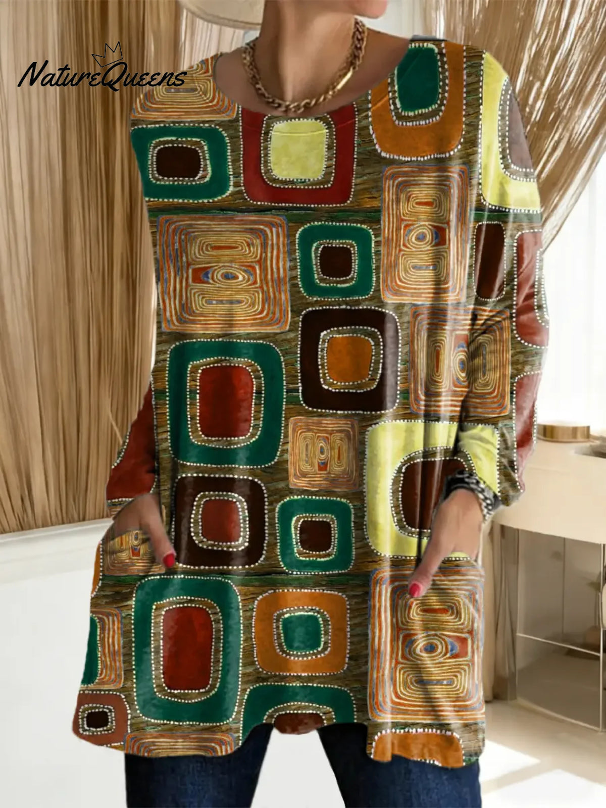 Women's Abstract Geometric Pattern Art Print Casual Cotton T-shirt