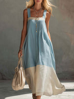 Women's Color-block Patchwork Elegant Spaghetti-strap Maxi Dress