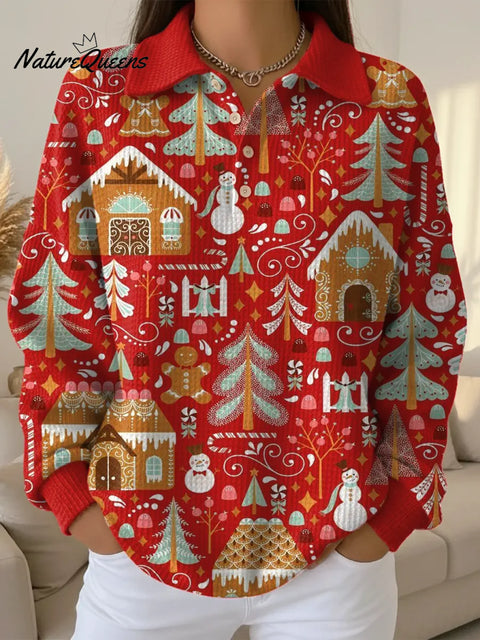 Women's Christmas Pattern Art Print Casual Cotton Sweatshirt