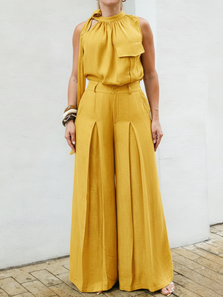 Elegant Halter Top And Wide-leg Pants Two-piece Set