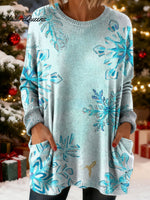 Women's Christmas Snowflake Art Print Casual Cotton Knitted Sweater