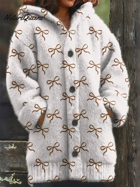 Simple Bow Printed Knit Hoodie