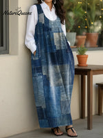 Women's Retro Patchwork Art Casual Loose Denim Vest Dress