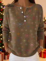 Women's Christmas Pattern Art Print Buttoned Cardigan Sweater