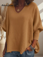 Cozy Batwing Sleeve V-neck Knit Pullover