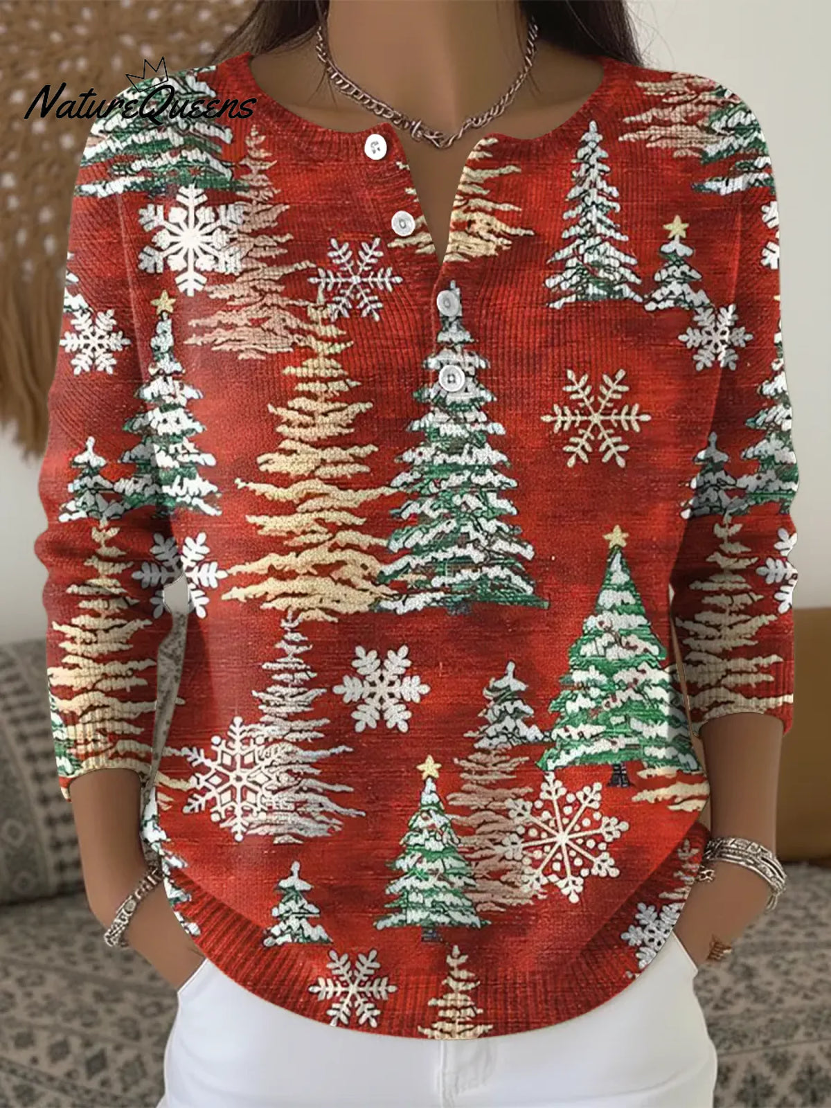 Women's Retro Christmas Tree Casual Printed Sweater