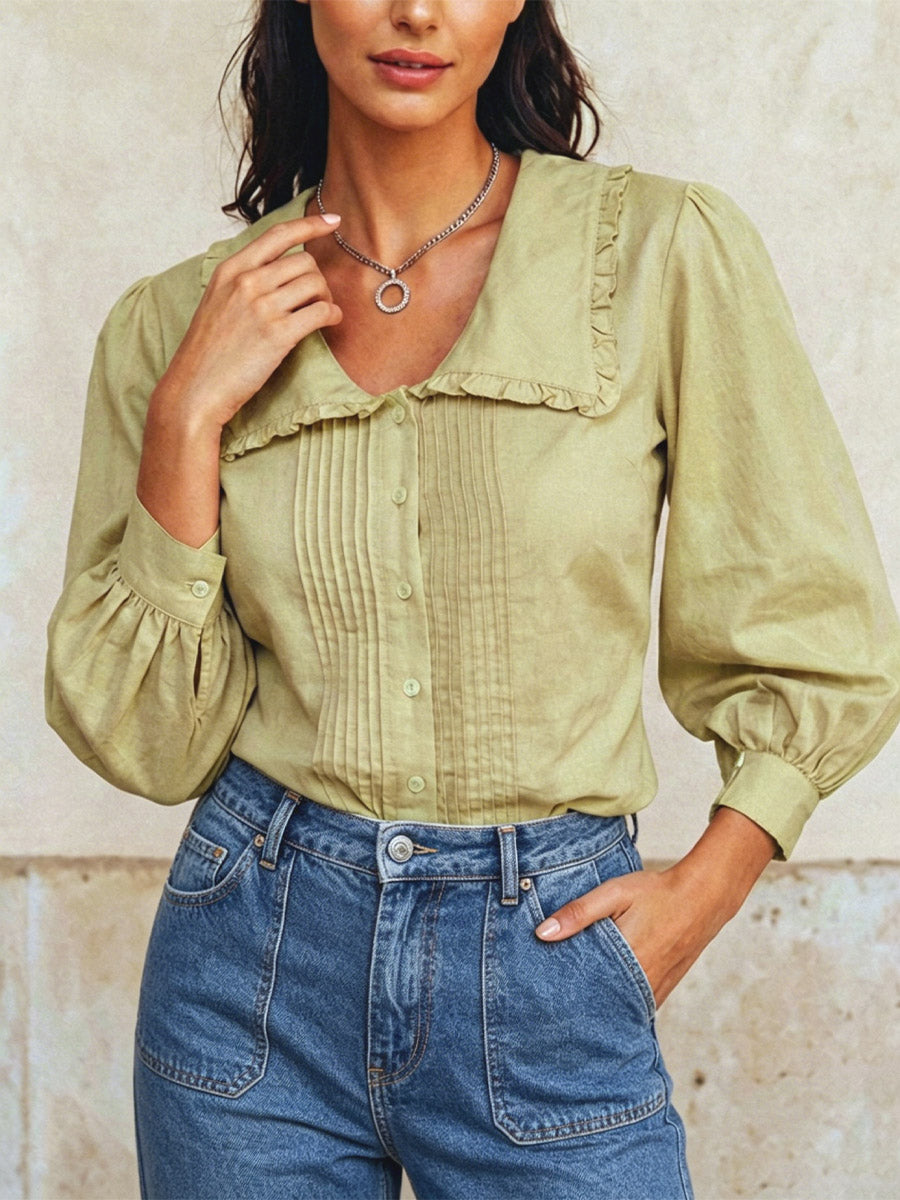 Women's Solid Color Art Casual Stylish Long Sleeve Cotton Linen Shirt