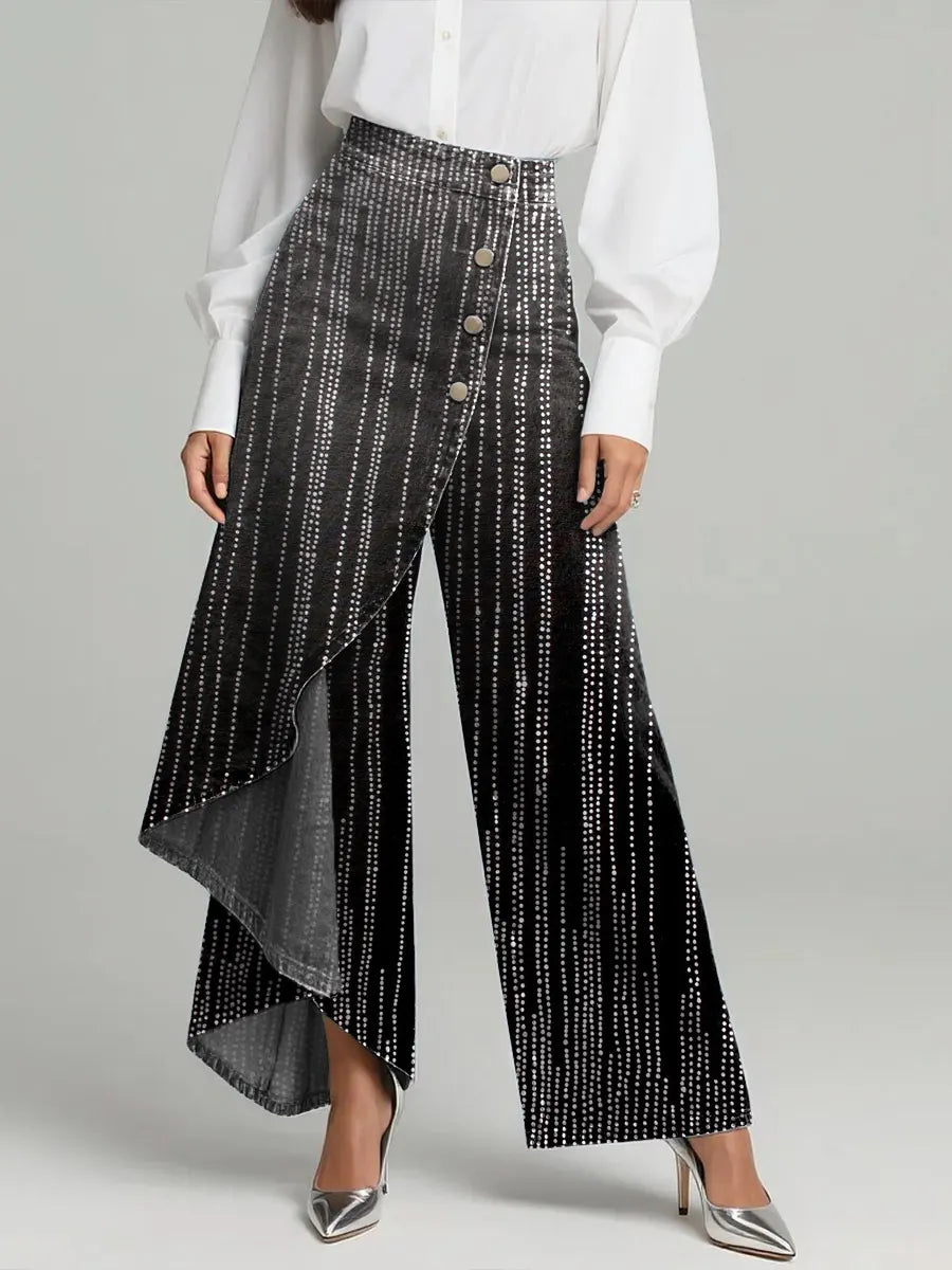 Women's Vintage Pattern Art Print Casual Cotton Denim Pants