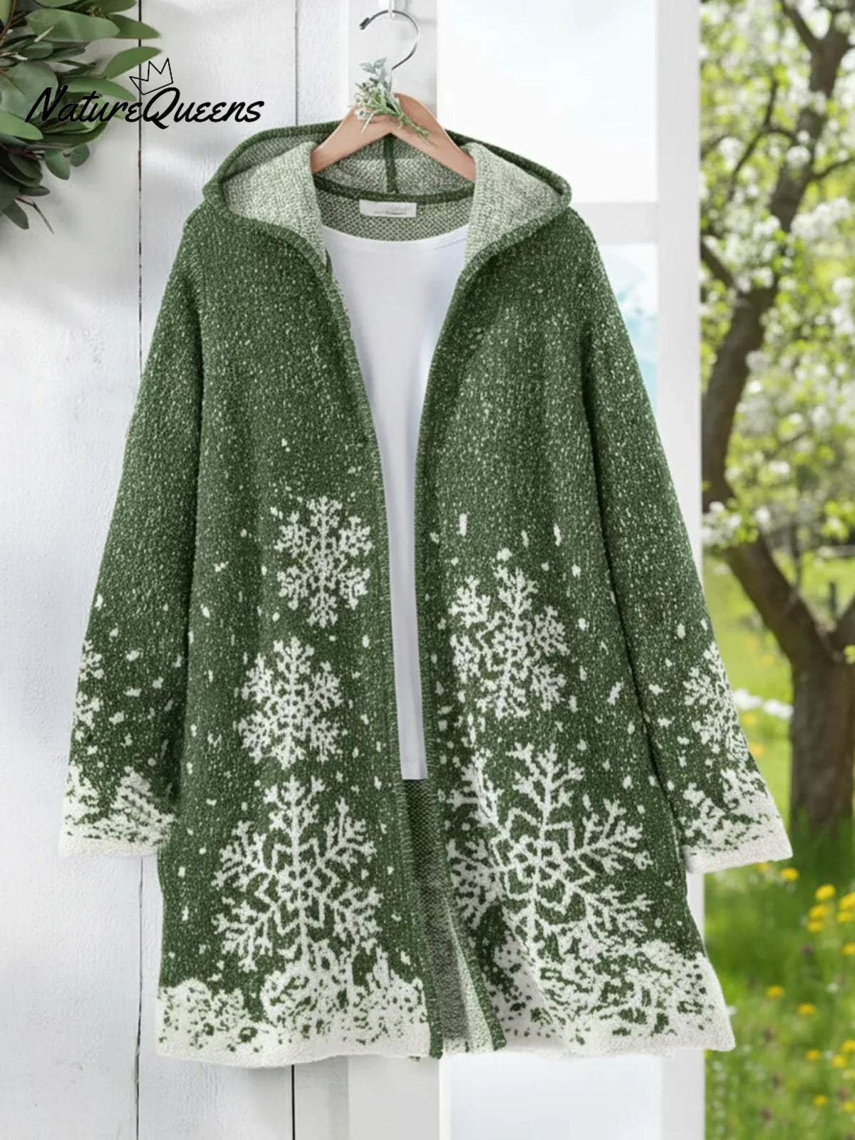 Blue Snowy Night Knitted Hooded Cardigan