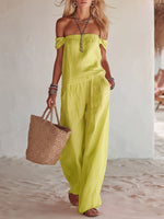Vacation Leisure Off-shoulder Cotton-linen Jumpsuit