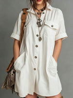 Women's Casual Retro Lapel Flap-pocket Mini Skirt