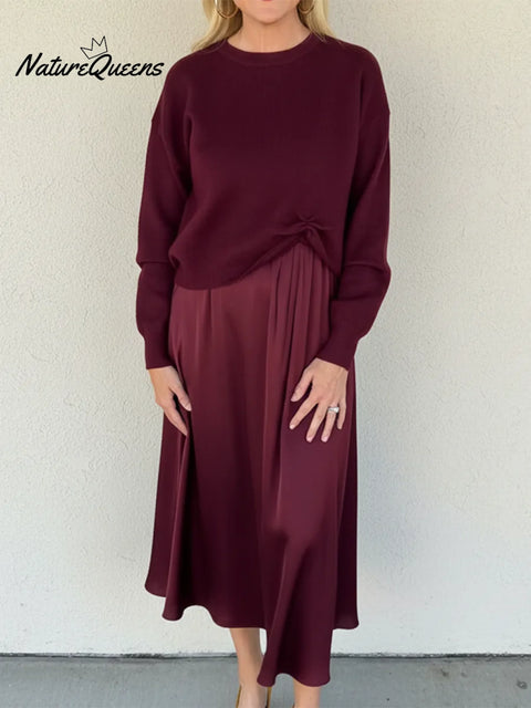 Elegant Party Solid Color Sweater Dress Two-Piece Set
