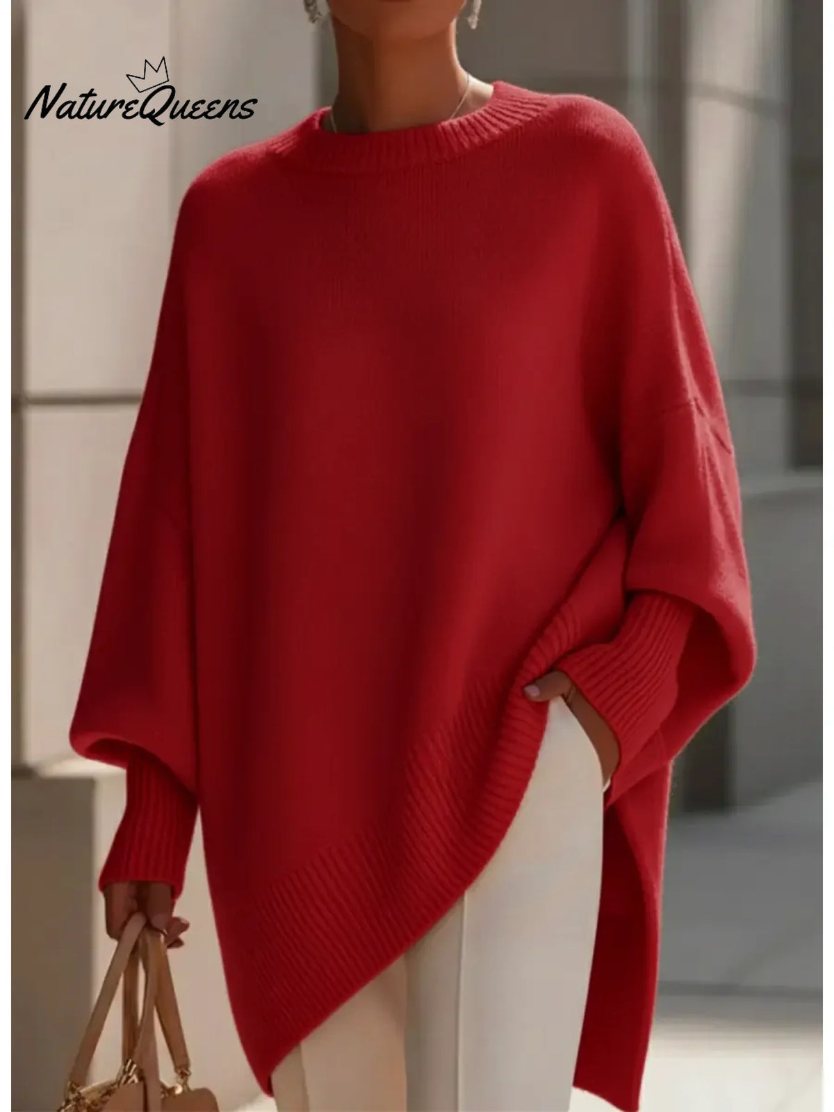 Women's Cozy Loose Asymmetrical Hem Sweater