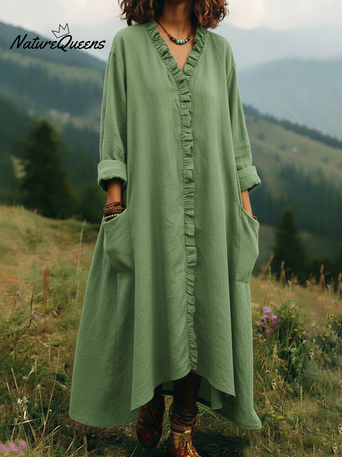 Vintage Lace V-neck Irregular Hem Dress