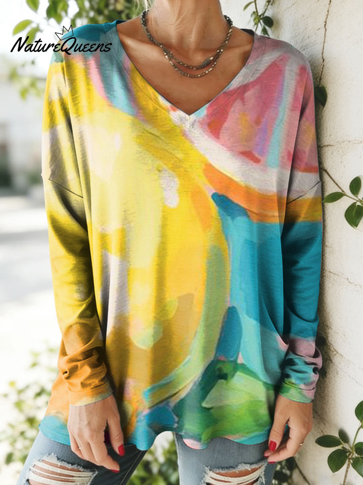 Women's Lovely Floral Flowers Pattern Art Print V-neck Casual Cotton T-shirt