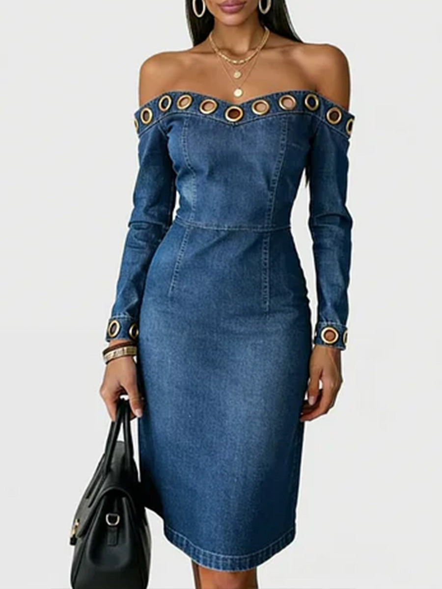 Women's Strapless Long-sleeved Casual Slim-fit Denim Dress