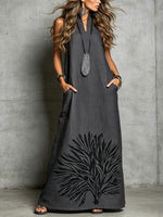 Women’s Life Tree V-neck Sleeveless Pocket Maxi Dress