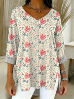 Women's Valentine's Day Heart-shaped Art Print Casual Washed Denim Cotton Top