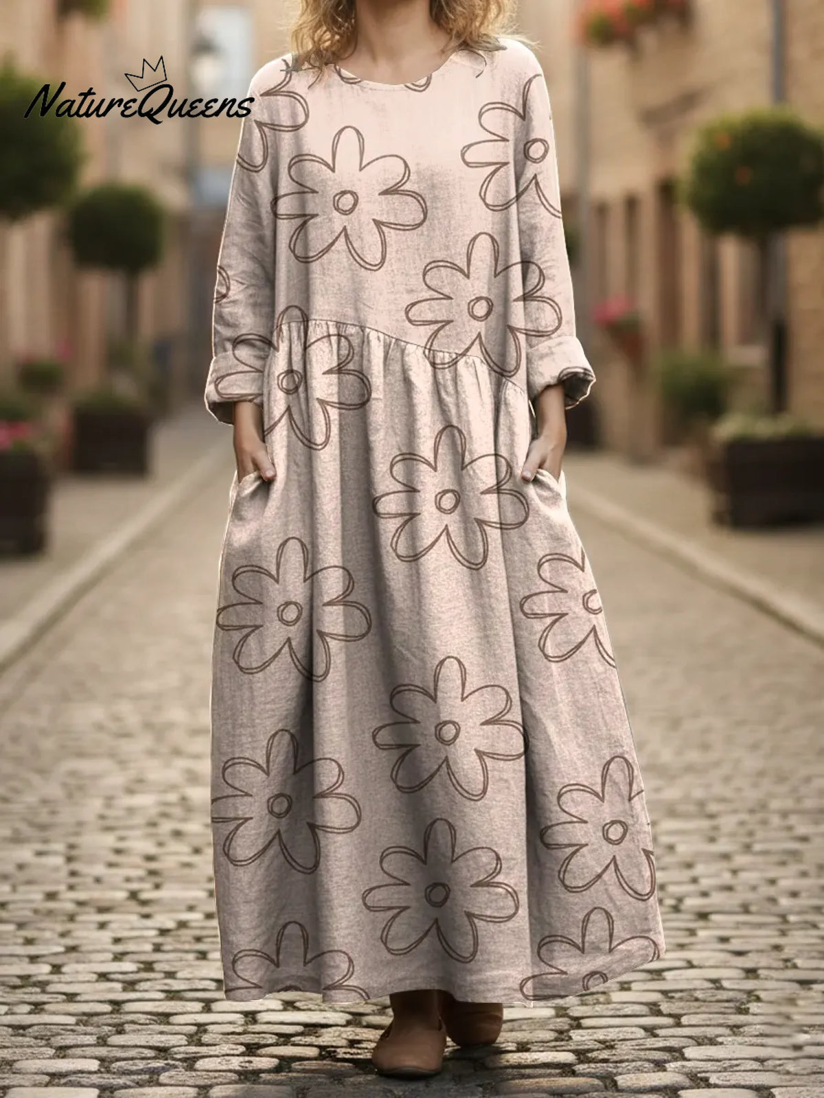 Women's Simple Small Flower Print Pocket Cotton Dress