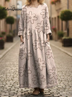 Women's Simple Small Flower Print Pocket Cotton Dress