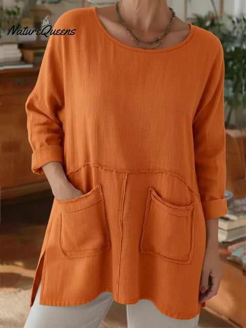 Women's Loose-fitting Casual Linen-cotton Top