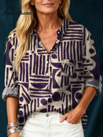 Women's Vintage Plaid Art Print Casual Cotton And Linen Shirt