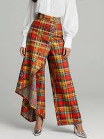 Women's Vintage Plaid Patterns Print High-waisted Relaxed Fit Wide-leg Jeans With A Stylish Design