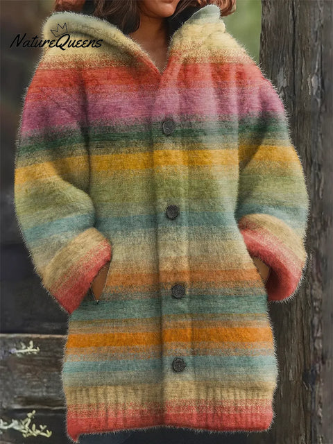 Gradient Horizontal Stripes Printed Knit Hoodie