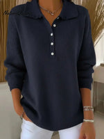 Women's Solid Color Peter Pan Collar Long Sleeve Casual Loose Knit Sweater