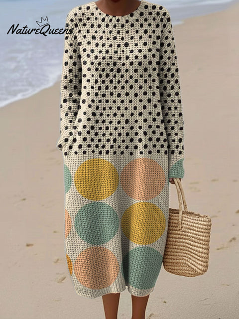 Women's Color Block Abstract Pattern Casual Round Collar Long Sleeve Dress