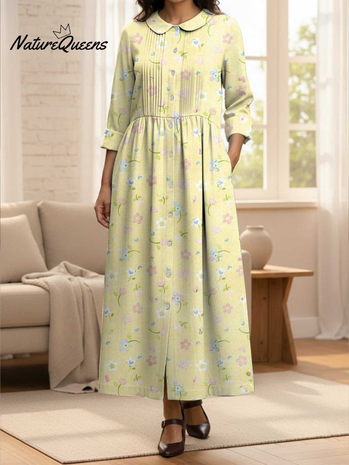 Women's Cute Flower Art Cotton And Linen Dress