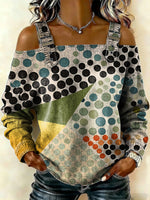 Women‘s Geometric Art Print Casual Cotton Denim Shirt