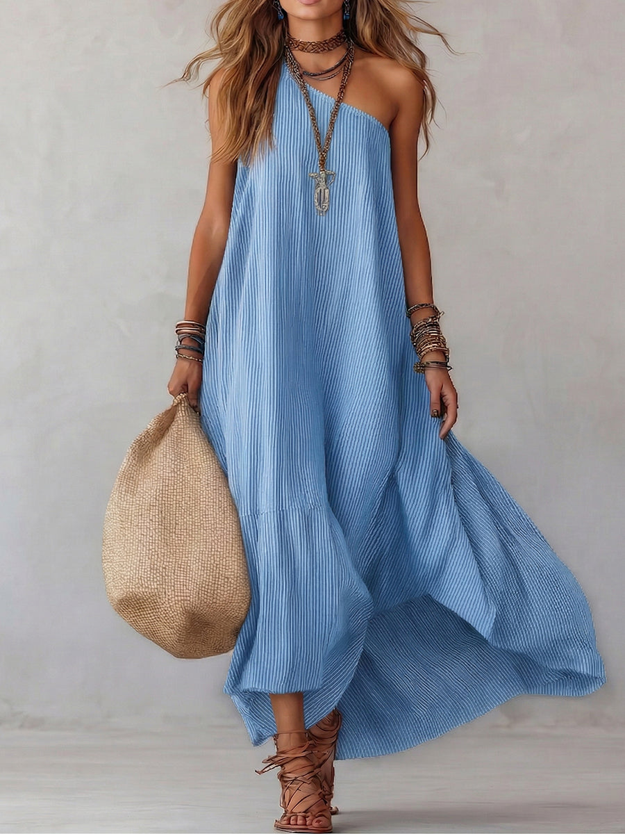Casual Off-shoulder Striped Loose Maxi Dress