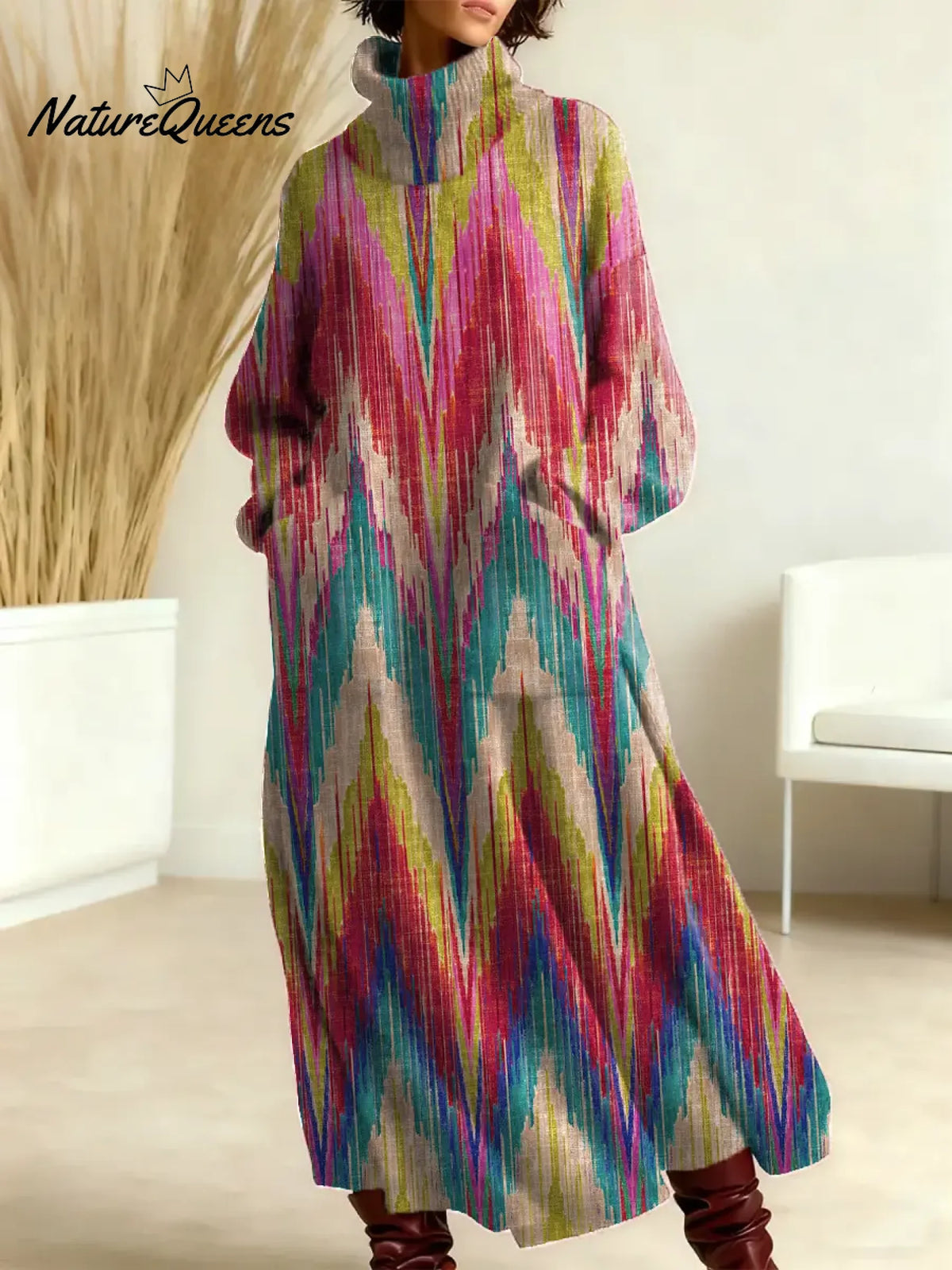 Women's Vintage Pattern Art Print Casual Cotton Knitted Dress