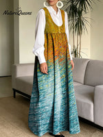 Women's Simple Flowers Pattern Art Print Casual Cotton Denim Dress