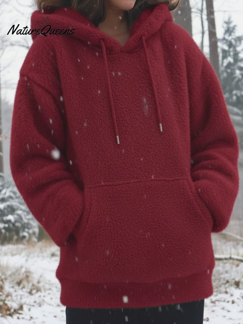 Cozy Solid Color Faux Mink Fleece Hooded Sweatshirt