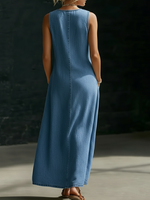 Minimalist Button-up V-neck Denim Dress