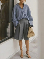 Women's Casual Design Oversized Striped Shirt